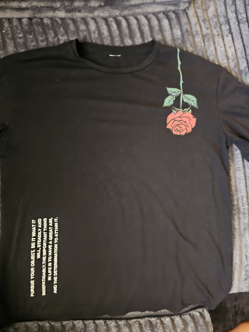 Black Men's Graphic Tee with Red Rose Print